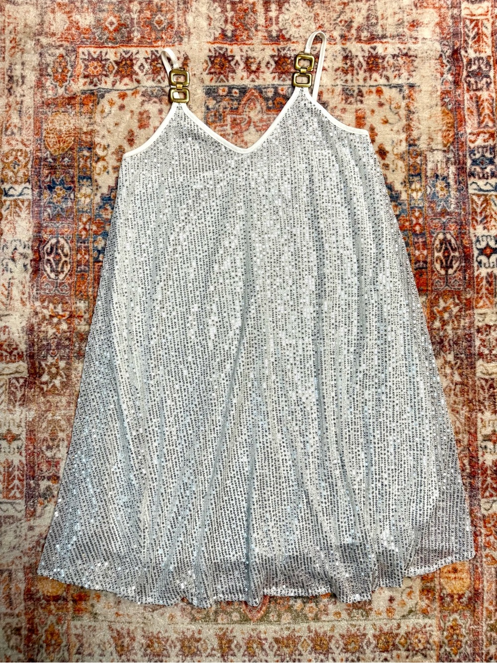 Silver White Sequin Swing Dress SHEIN Size Large